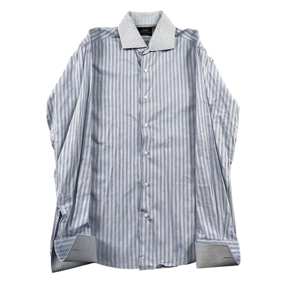 Steven Land Dress Shirt Mens 15.5 34 35 Trim Fit Blue White Formal‎ Preppy